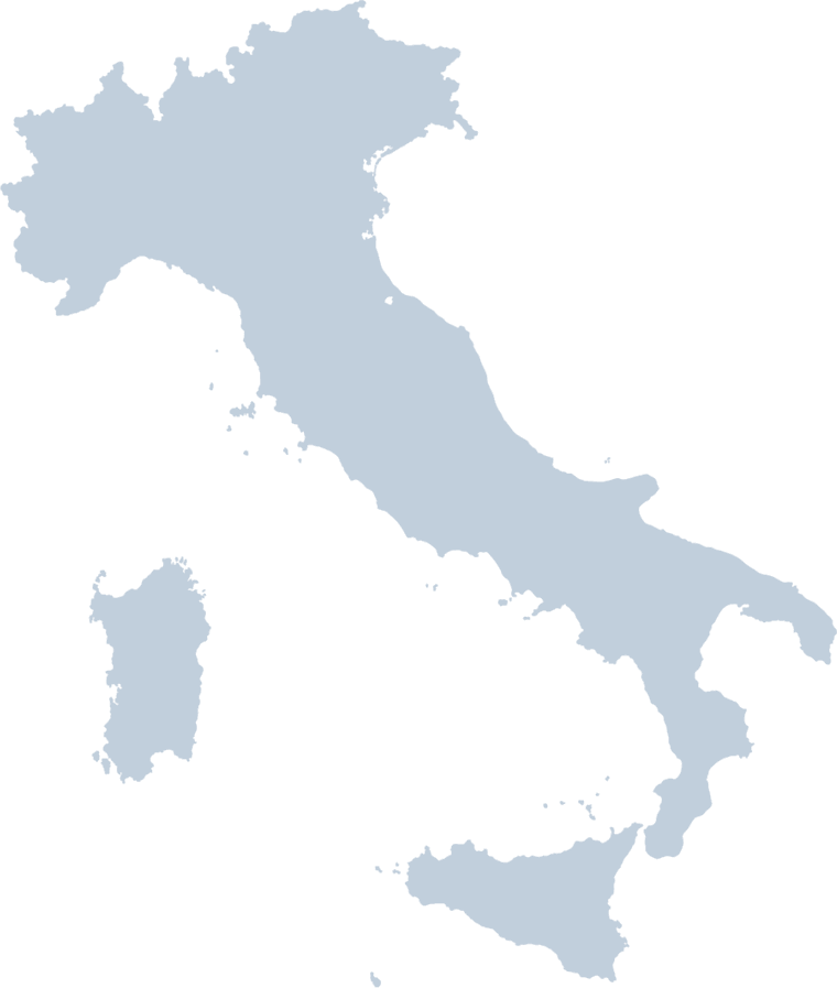 Mappa dell'Italia con le quattro sedi operative di WDB Automotive: Treviso, Castelnuovo Magra, La Spezia e Roma