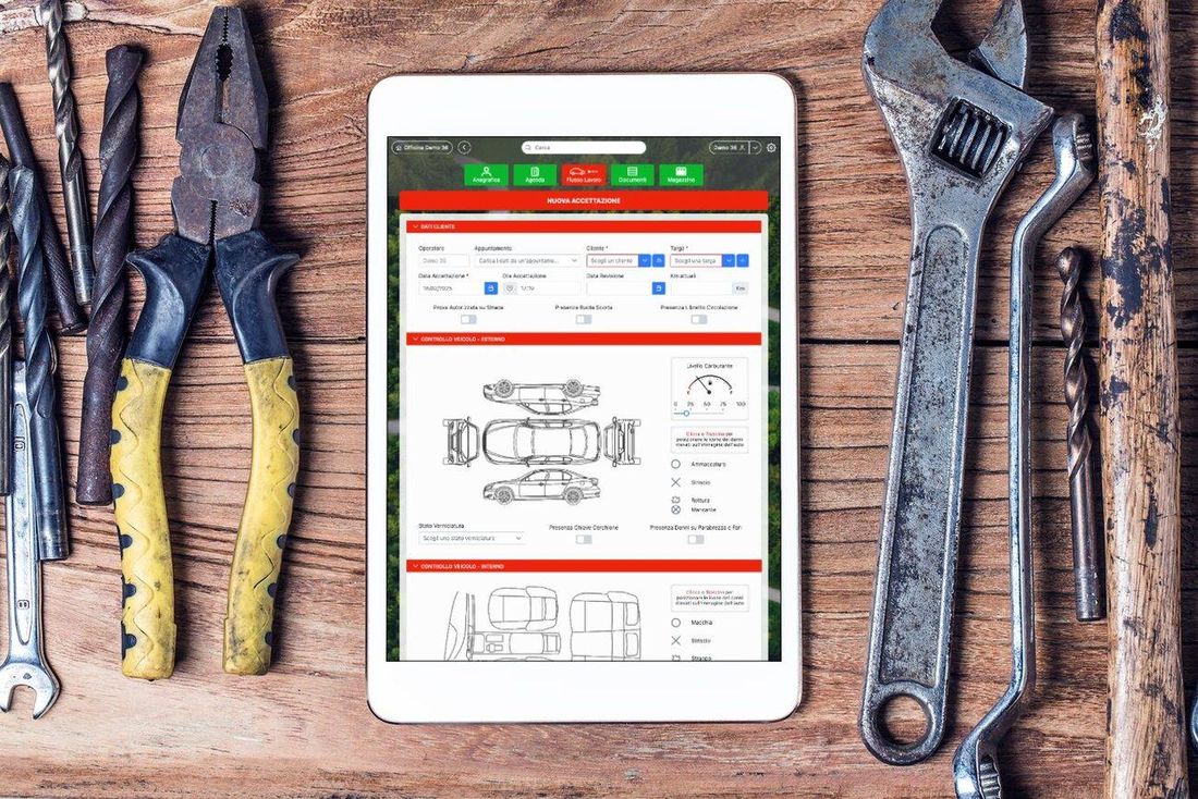 La scheda di accettazione di Evergest su tablet