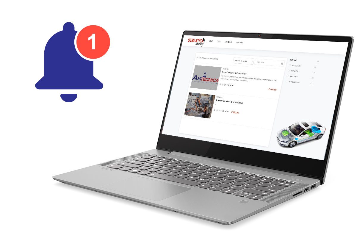 L'elenco dei corsi di Semantica Academy su computer portatile